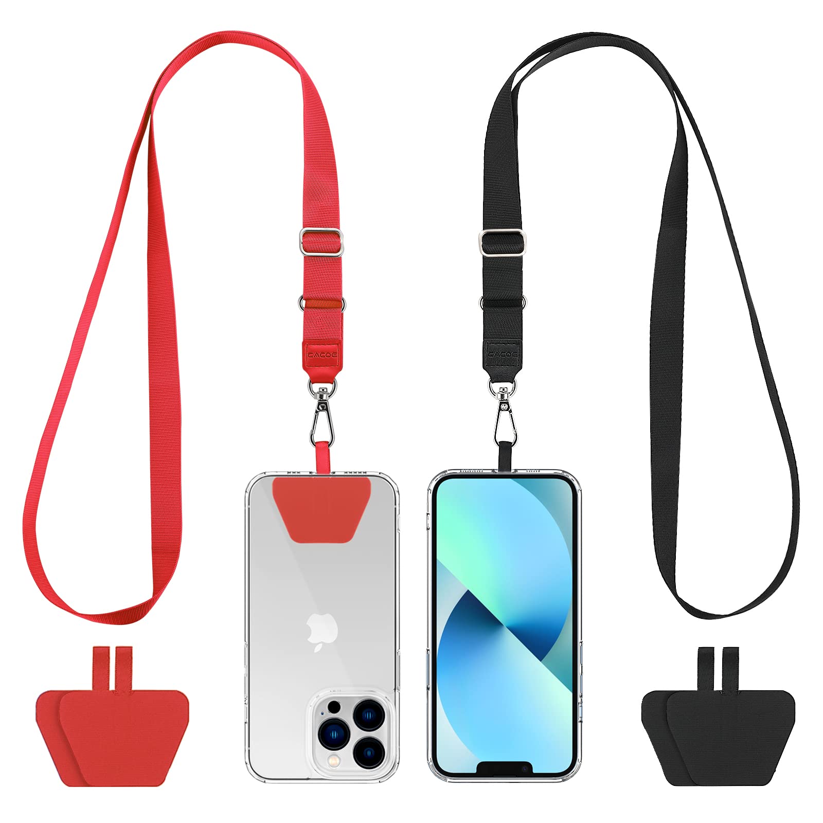 CACOE Phone Lanyard 2 Pack-2× Adjustable Neck Strap,2× Phone Patches,Universal Cell Phone Multifuctional Patch Lanyards Compatible with Most Smartphones(Black+Gray)